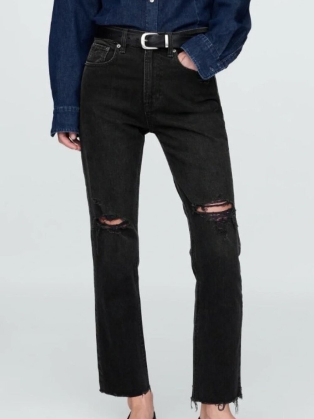 Gap Women's High Rise Cheeky Straight Jeans in Worn Black Size 33 16R NWOT